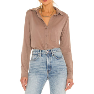Bobi Lightweight Tan Jersey Button Up Shirt Size XS
