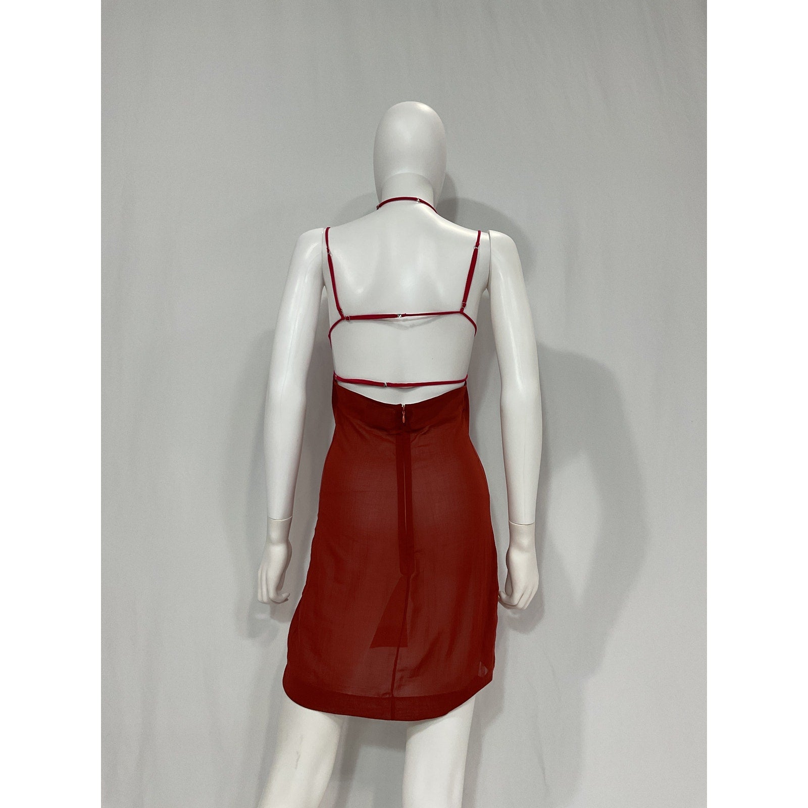 Nensi Dojaka 'U' Red Wire Bra Halterneck Mini Dress Size S