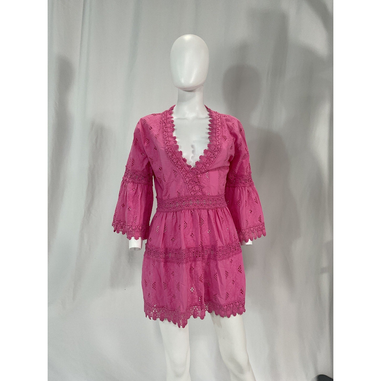 Melissa Odabash 'Victoria' Pink Broderie Anglaise Cotton Mini Dress Size S
