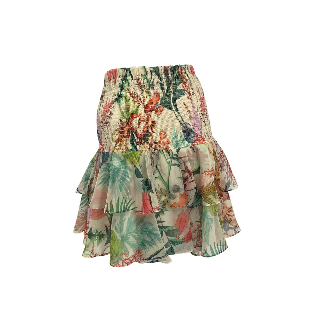 Patbo 'Oasis' Off White Polyester Shirred Ruffle Mini Skirt Size L