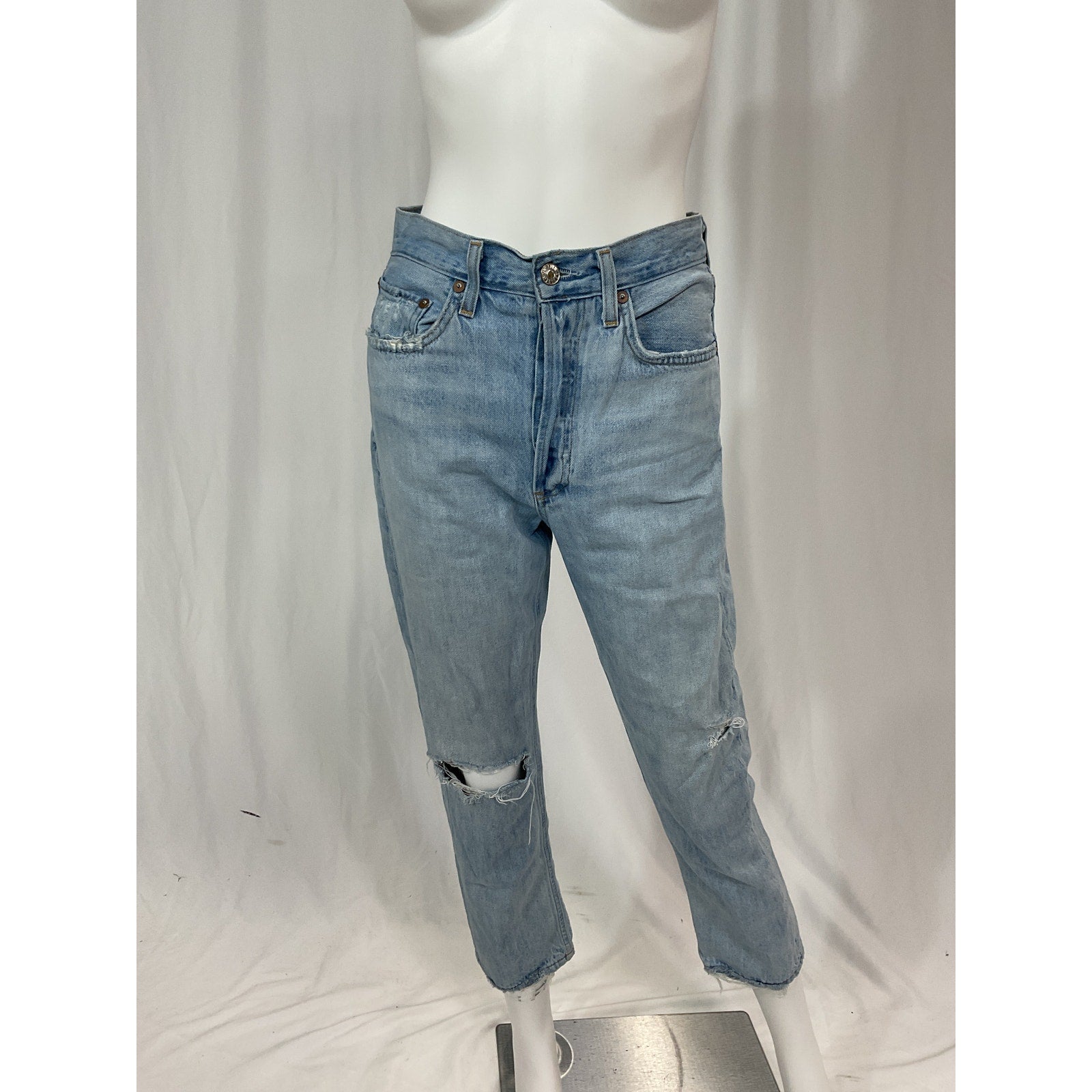 Agolde 'Riley' Blue High Rise Straight Crop Denim Jean Size 26