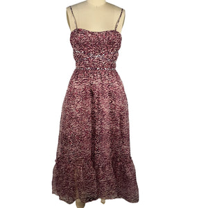 Cinq à Sept Elegant Dark Plum Multi Inkstrokes Daria Midi Dress Size 0