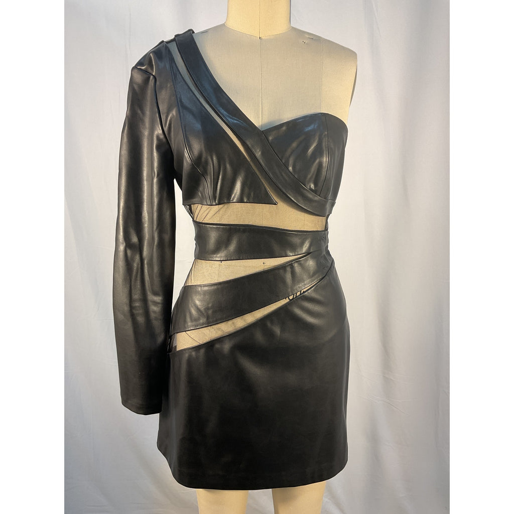 Michael Costello x Revolve 'Wade' Black Polyurethane Mini Dress  Size M