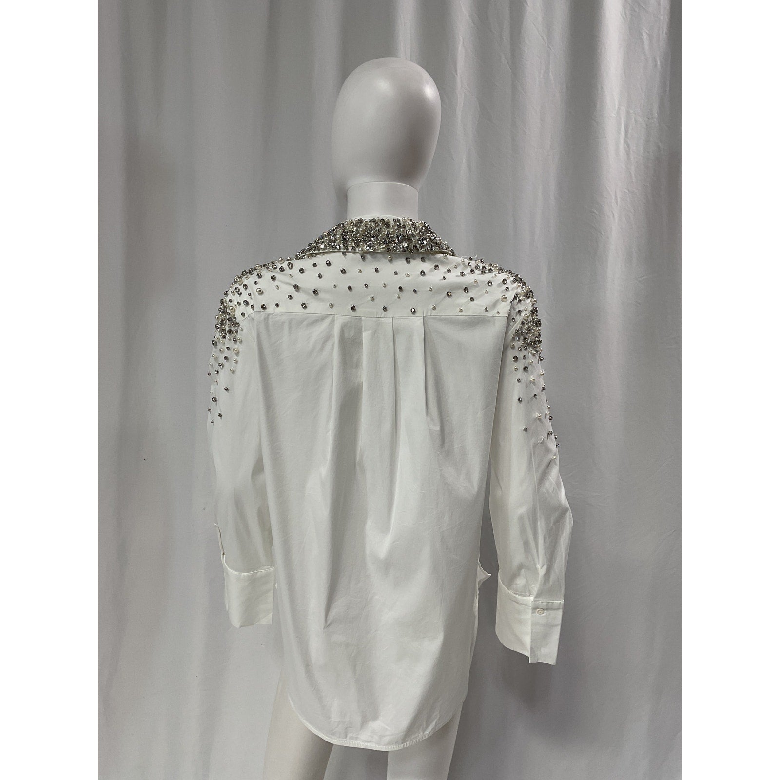Alice + Olivia 'Finely Emb' White Button Down Long Sleeve Blouse Top Collar Shirt Size XS