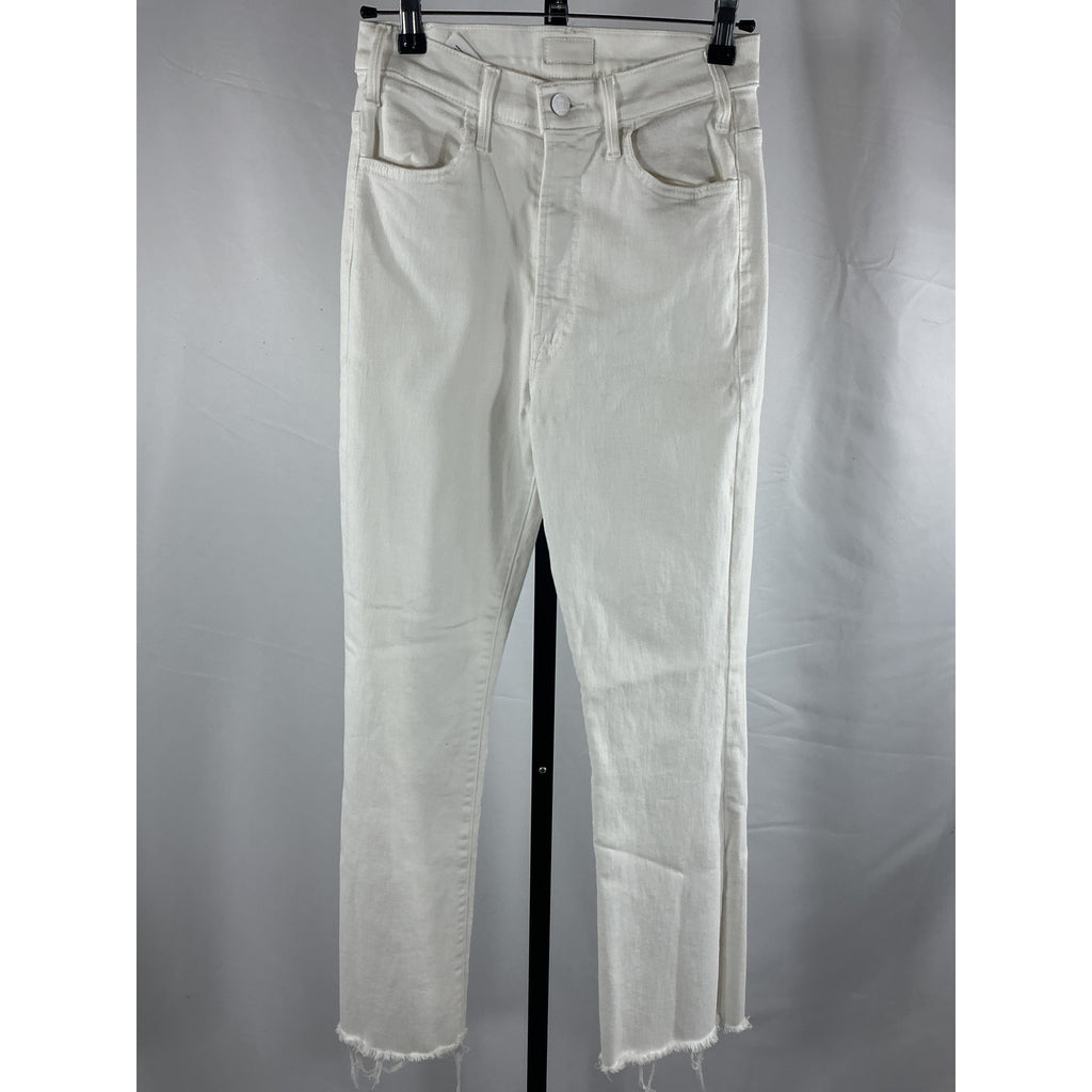 Mother The Hustler Ankle Fray White Cotton Jeans Size 26