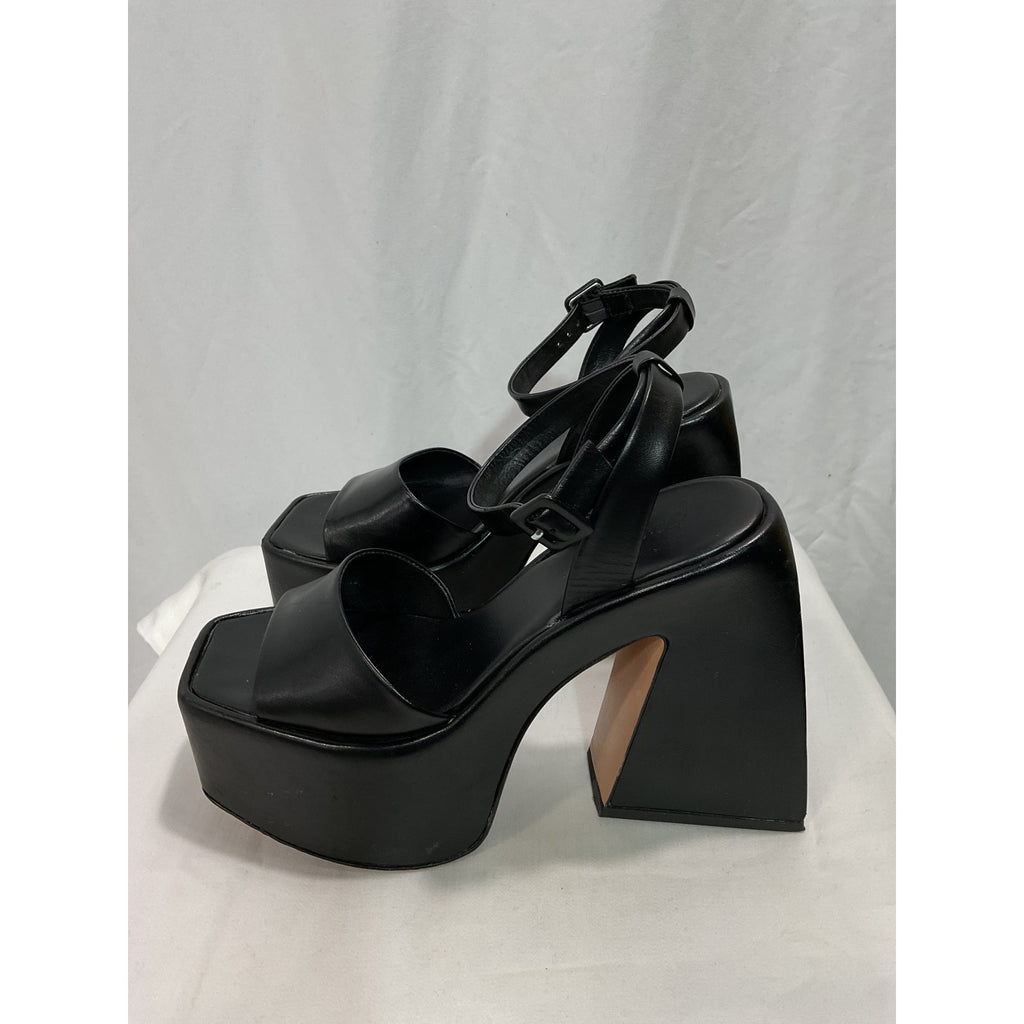 Saks Fifth Avenue 'Skyhigh' Black Platform Leather Sandals Size 7
