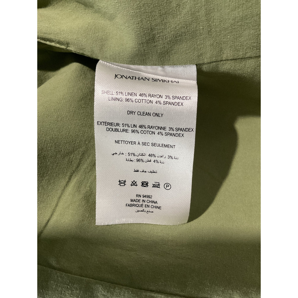 Jonathan Simkhai 'Lora' Green Linen Mini Dress Size 0