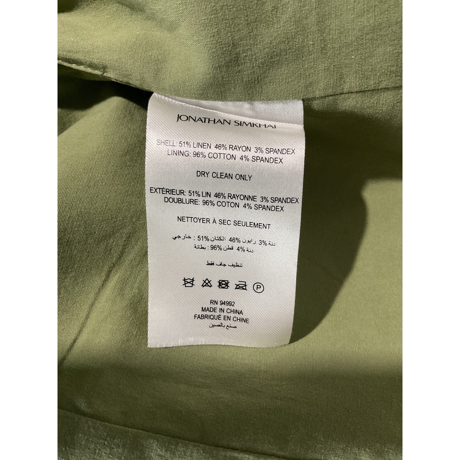 Jonathan Simkhai 'Lora' Green Linen Mini Dress Size 0