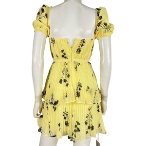 Self-Portrait Romantic Yellow Floral Silhouette Chiffon Tiered Mini Dress Size 0