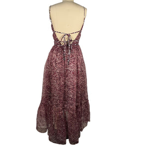 Cinq à Sept Elegant Dark Plum Multi Inkstrokes Daria Midi Dress Size 0