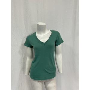 L'Agence 'Becca' Green Cotton V-Neck Tee Size XS