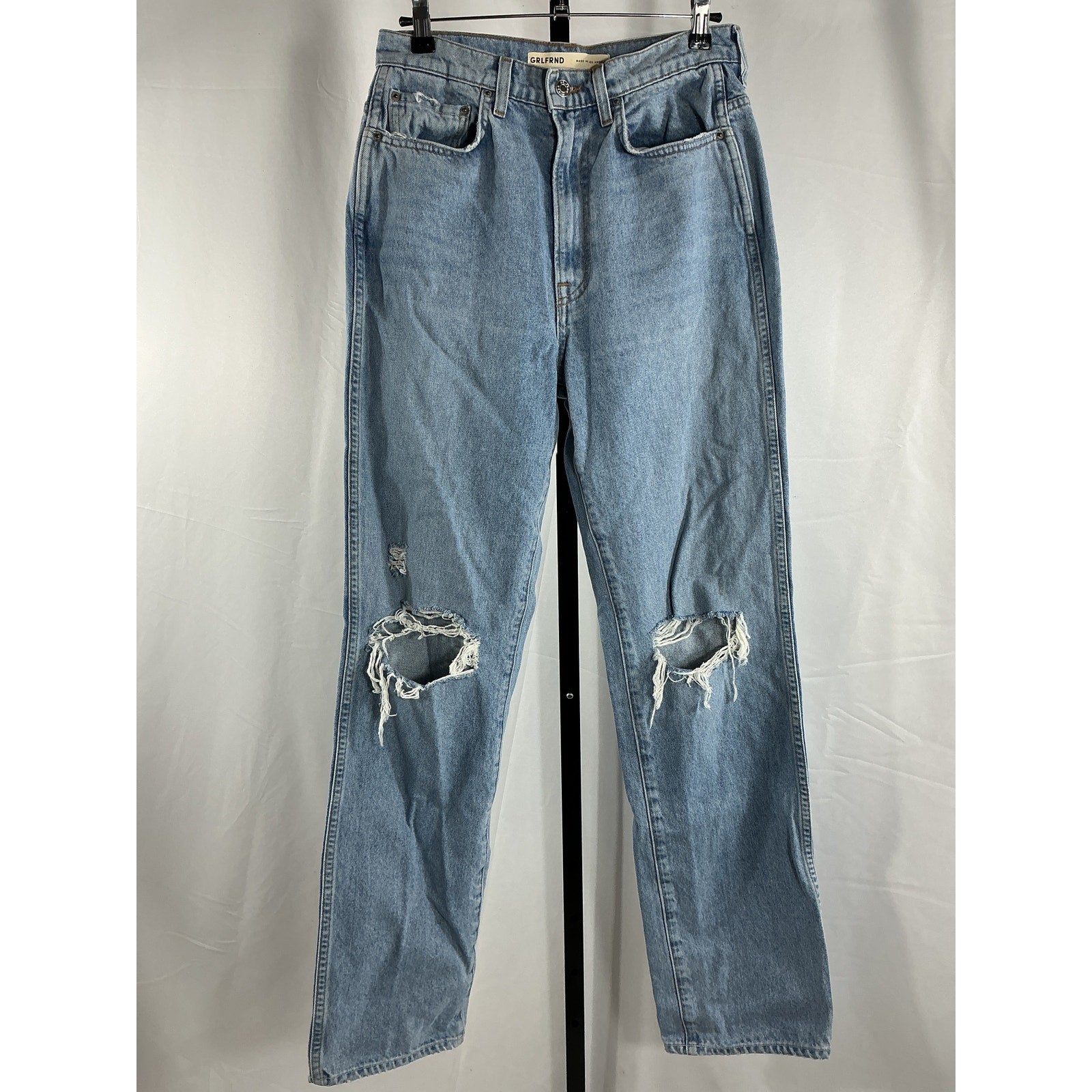 Grlfrnd 'Sara' Blue Cotton Super High Rise Slim Straight Jean Size 26
