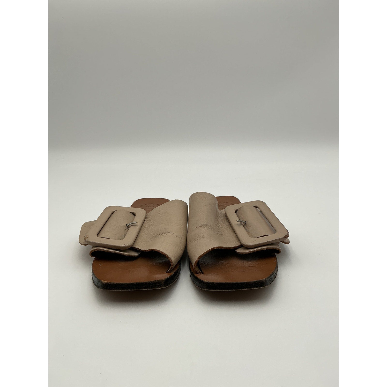 Atp 'Atelier' Beige Leather Ceci Slide Size 8