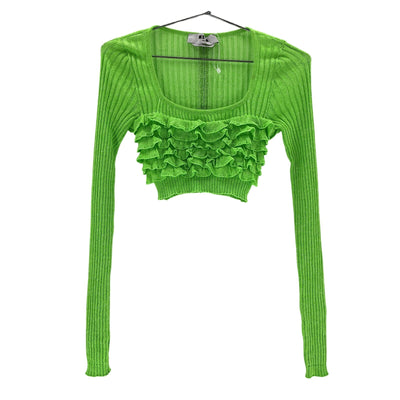 Msgm Ribbed Green Ruffle Bust Knit Top Size XS