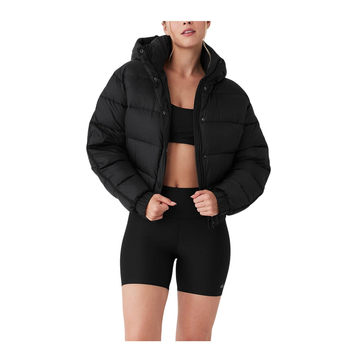 Alo Yoga Hooded Black Aspen Love Puffer Jacket Size S