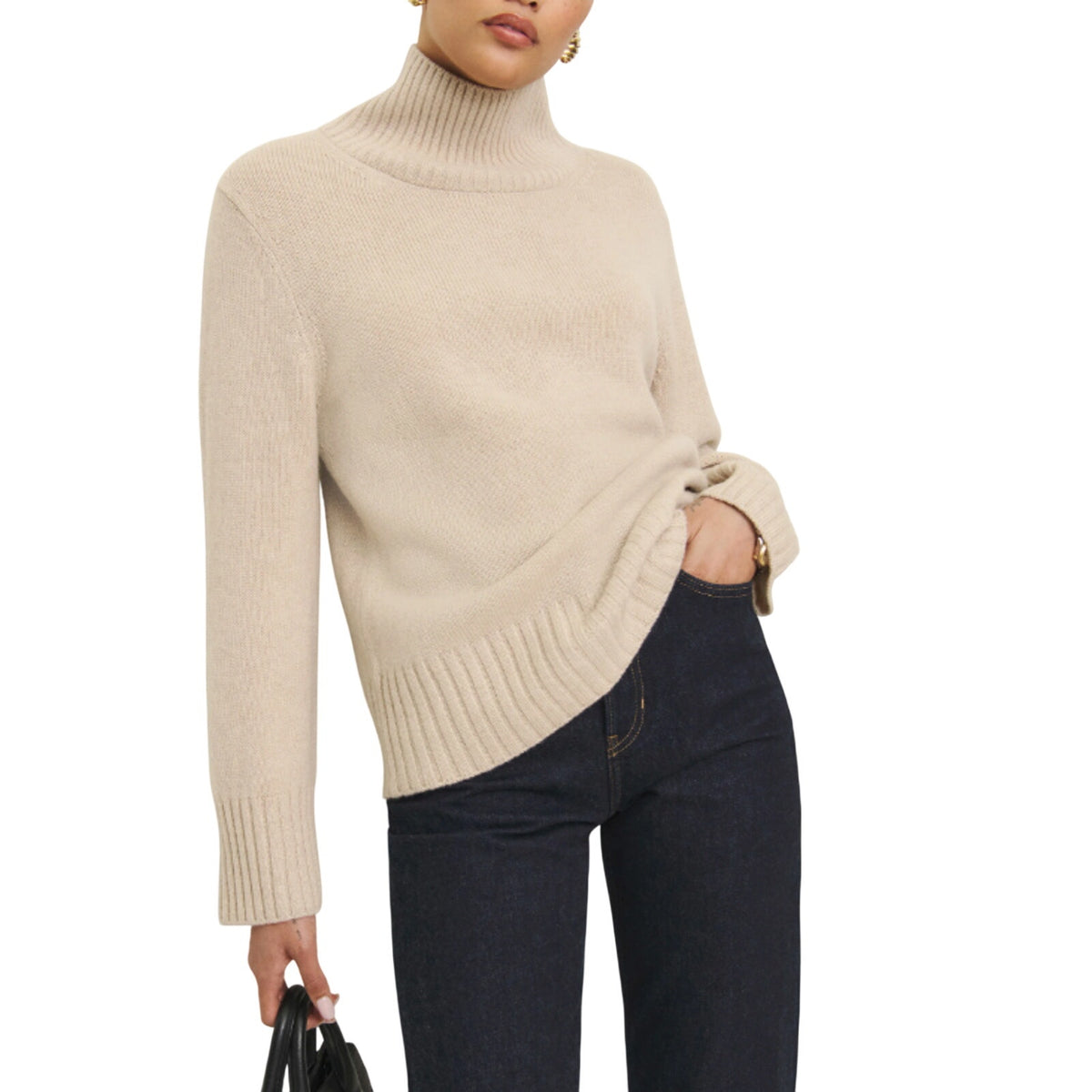 Reformation Cashmere Tan Conrad Turtleneck Sweater Size S