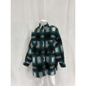 Iro 'Harwel' Blue Wool Printed Shirt Jacket Size 34