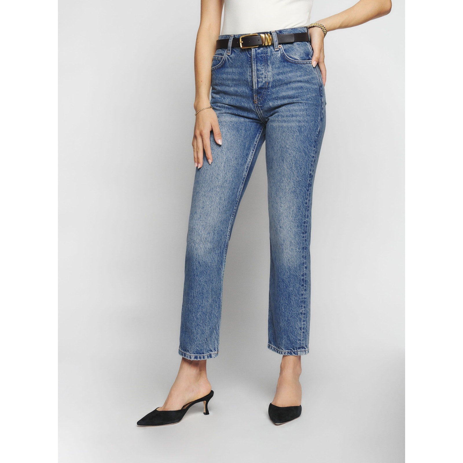 Reformation 'Cynthia' Blue High Rise Straight Cropped Denim Jean Size 25