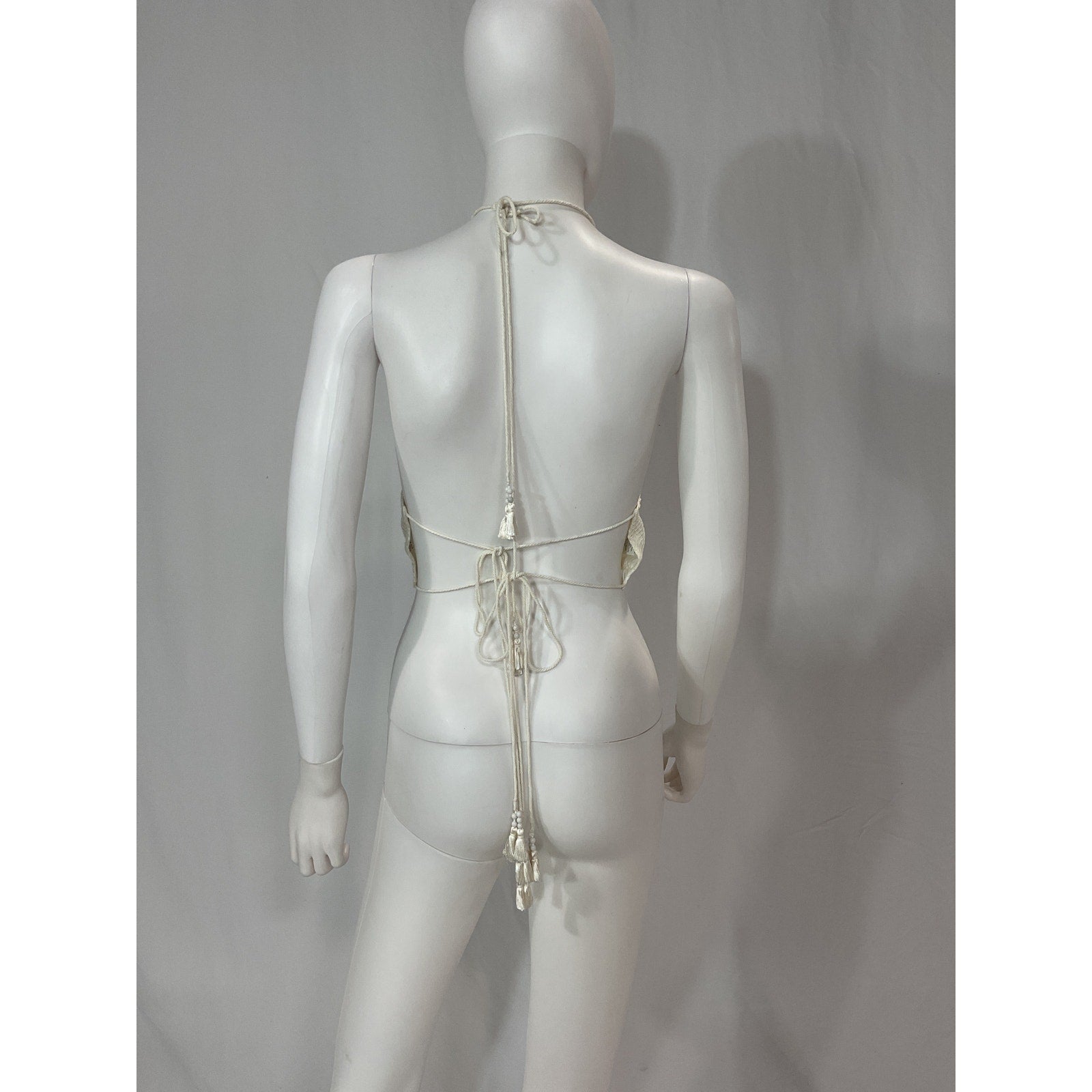 Hemant And Nandita 'Nysa' Beaded Tassel White Halter Neck Crop Top Size XS