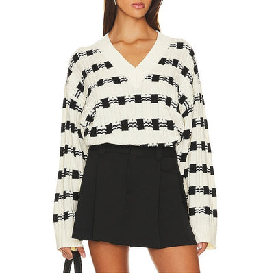 L'Academie Checked White And Black Evran Sweater Size M NWT