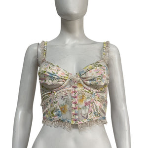 For Love & Lemons Embroidered Cream Glitter Garden Bustier Top Size S