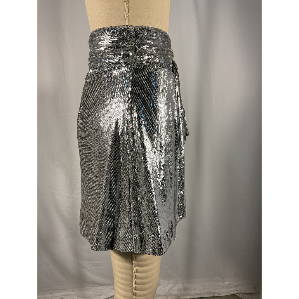 Bernadette 'Bernard' Silver Asymmetric Sequined Taffeta Mini Skirt Size 42