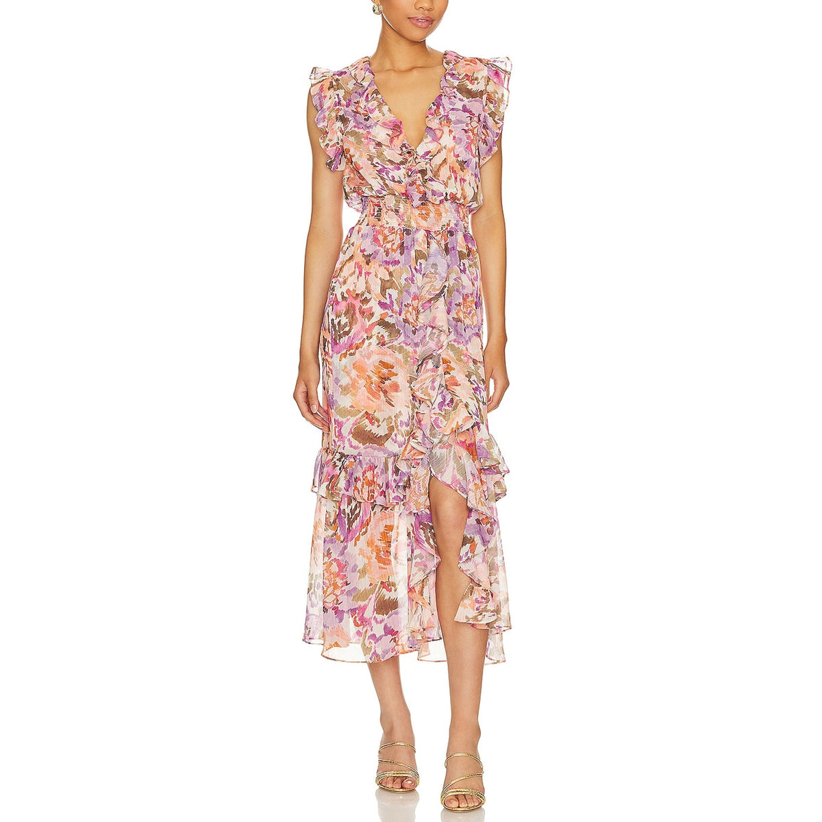 Misa Los Angeles Ruffled Multicolor Kidada Dress Size XS