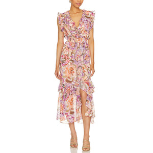 Misa Los Angeles Ruffled Multicolor Kidada Dress Size XS
