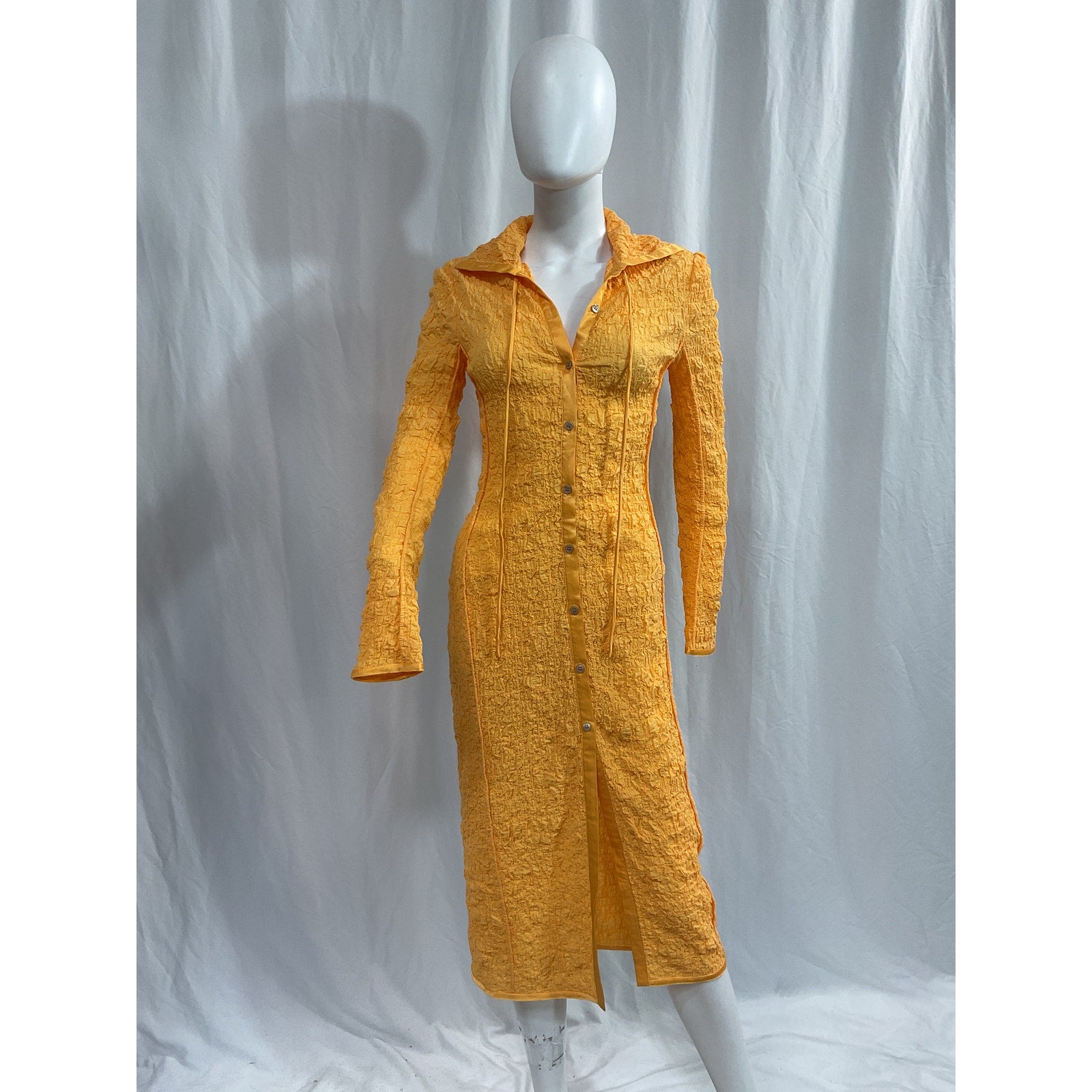 Acne Studios Yellow Crinkle Gauze Satin Trim Dress Size 34