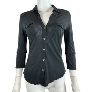 James Perse Sleek Black Contrast Panel Button-Down Shirt Size 1