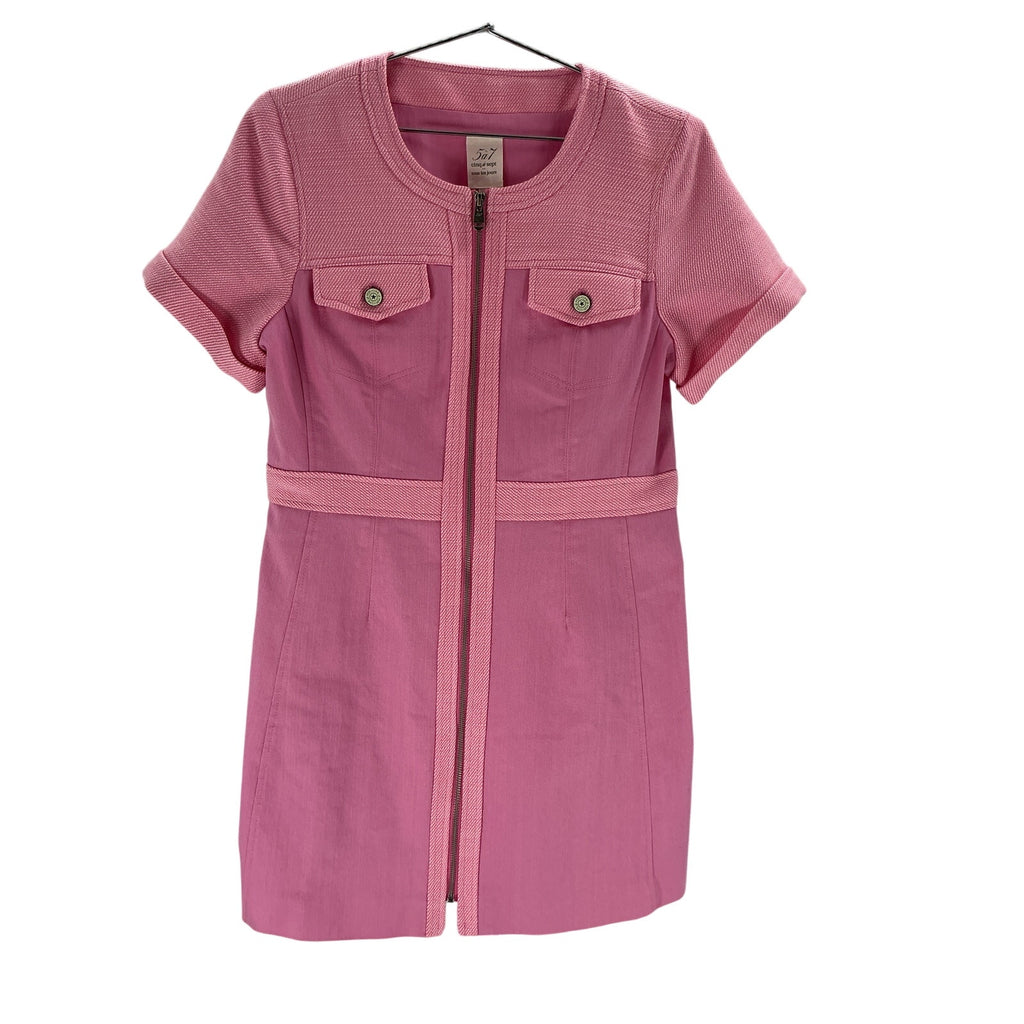 Cinq A Sept 'Layla' Pink Cotton Denim Zip Mini Dress Size 12