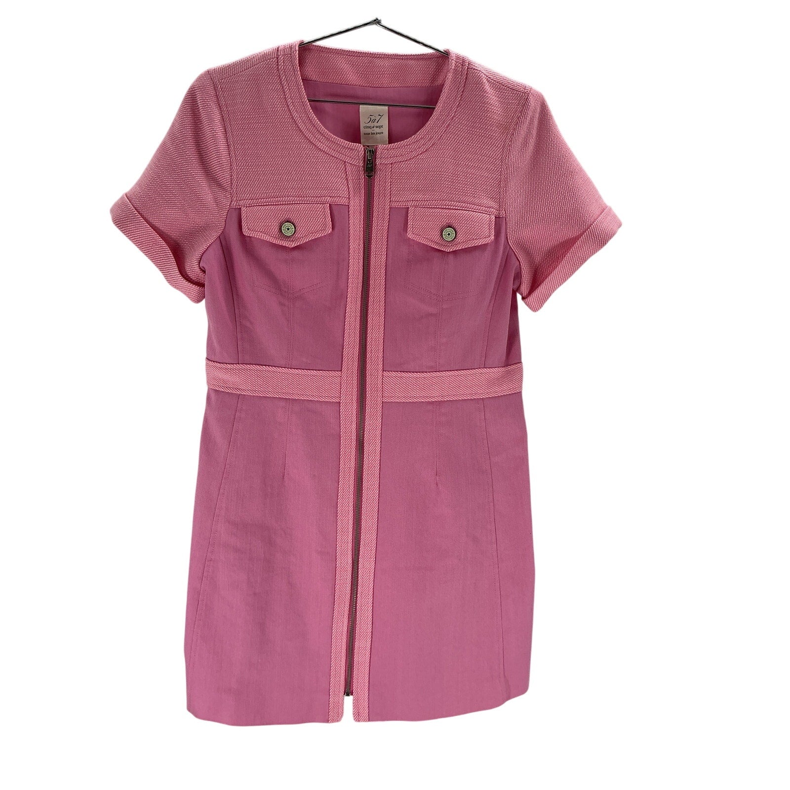 Cinq A Sept 'Layla' Pink Cotton Denim Zip Mini Dress Size 12