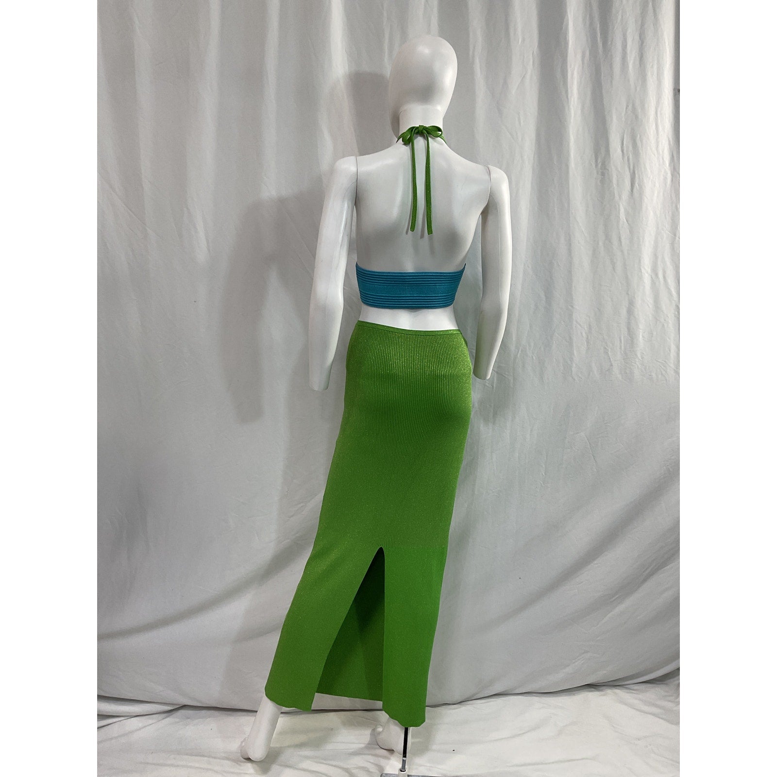 Retrofete 'Eloisa' Green Back Cut Out Halterneck Dress Size XL