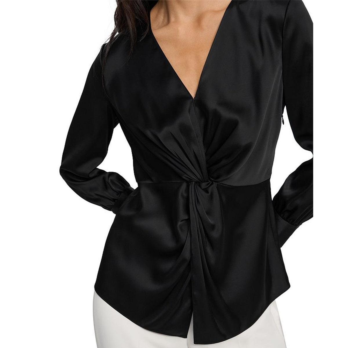 Theory Satin Black Twist Front Blouse Size 0