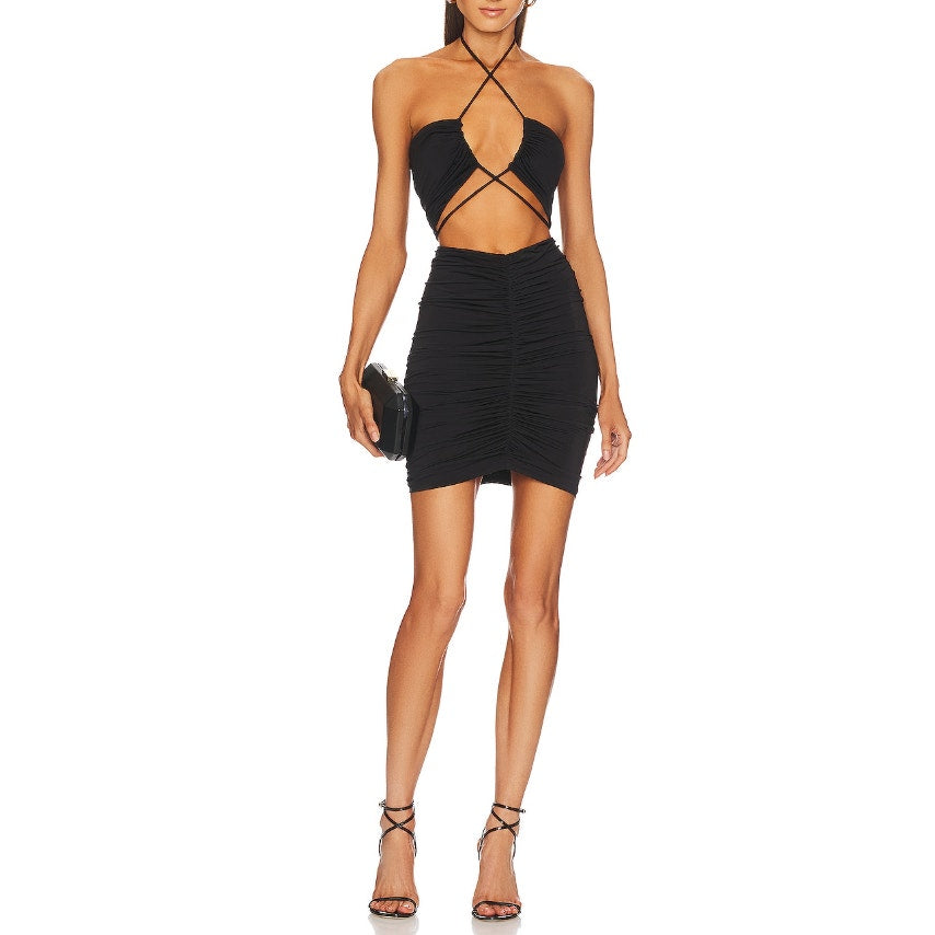 Michael Costello x Revolve 'Morgan' Black Polyester Mini Dress Size XS