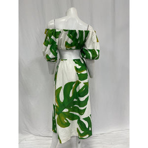 Farm Rio 'Monstera' White Linen Knot Midi Dress Size XS