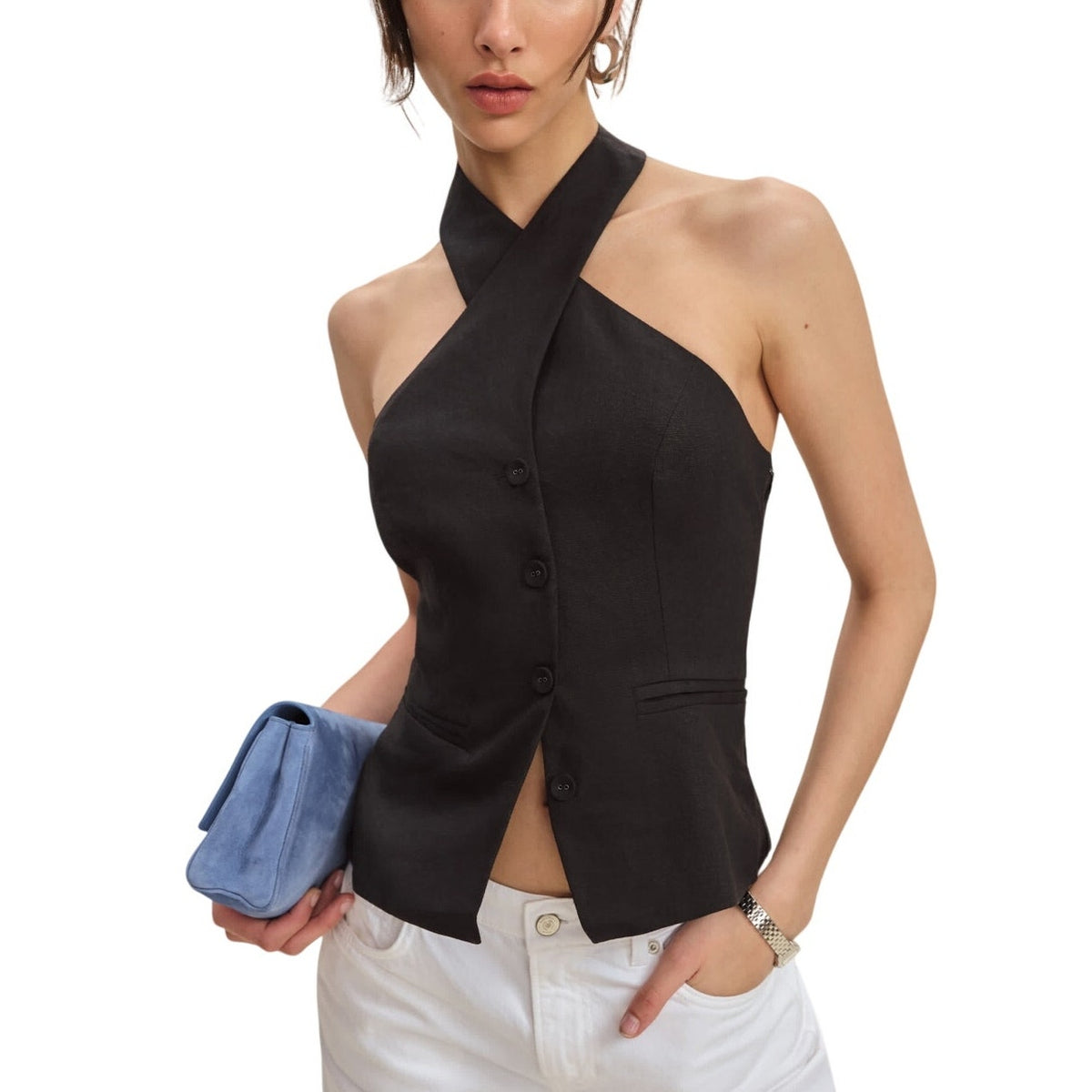 Reformation Linen Black Tate Top Size 2