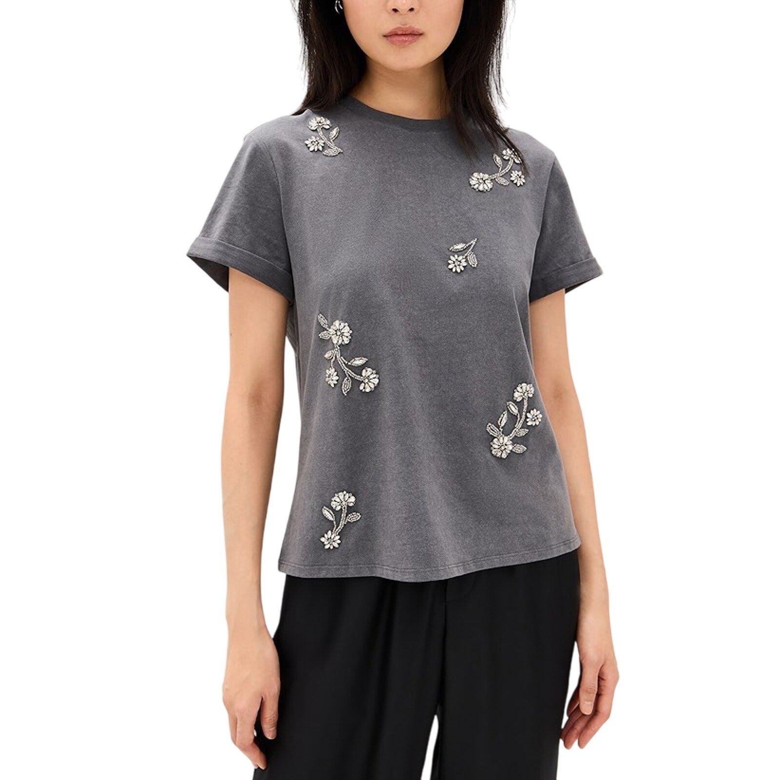 Cinq A Sept 'Diamond' Grey Cotton Vines Washed Bree Tee Size S
