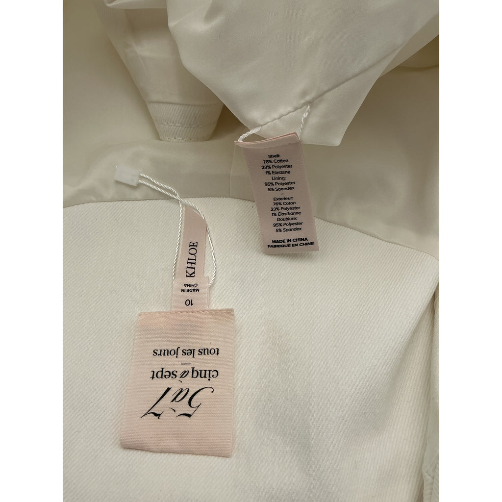 Cinq A Sept 'Khloe' White Cotton Ruched Sleeve White Denim Blazer Size 10