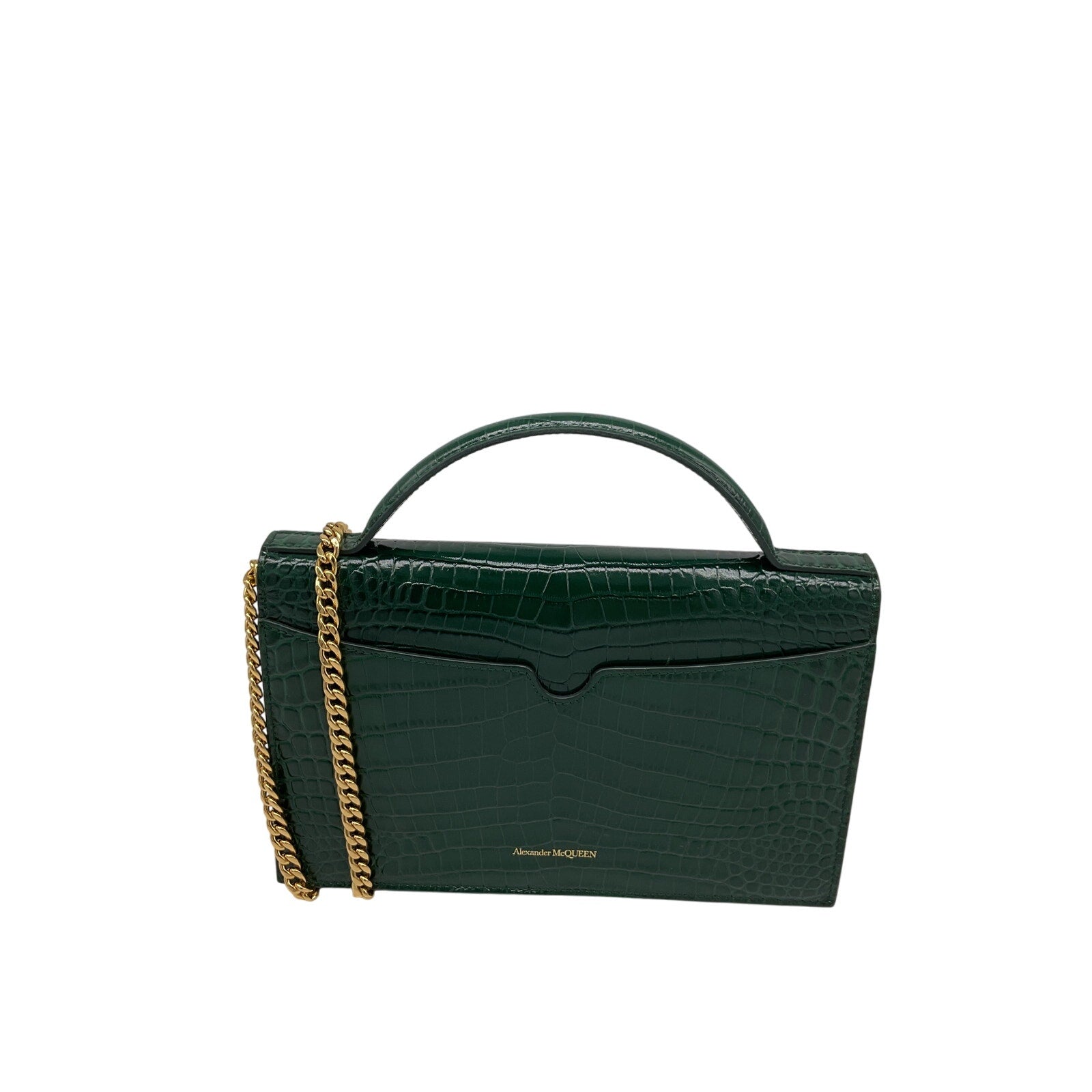 Alexander Mcqueen 'Skull' Green Mini Embellished Croc-Effect Leather Shoulder Bag