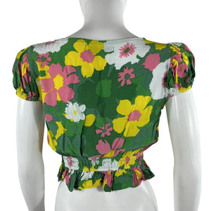 Faithfull The Brand Cropped La Palma Floral Print Las Olas Blouse Size S