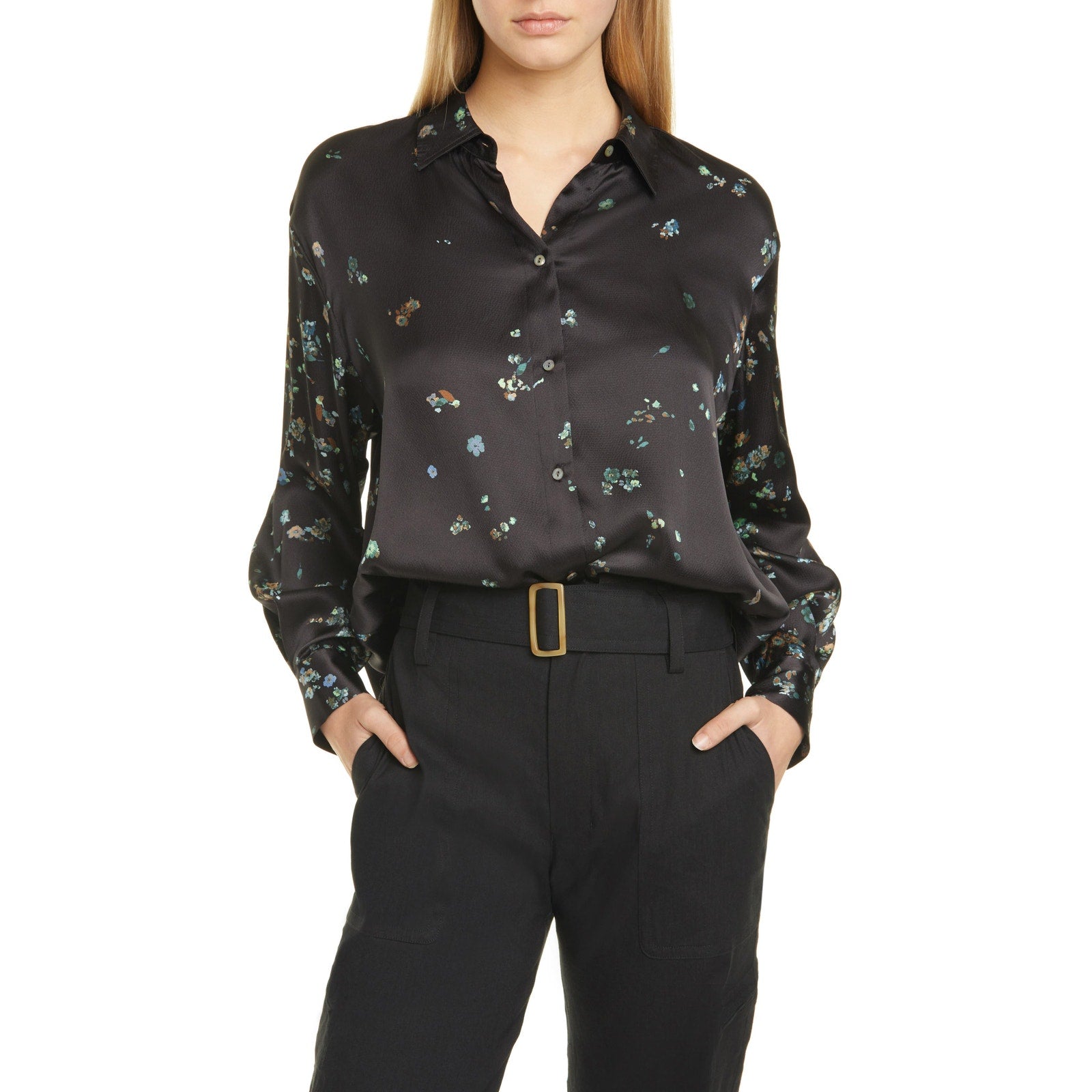 Vince Scattered Floral Black Silk Blouse Size XS - NWT