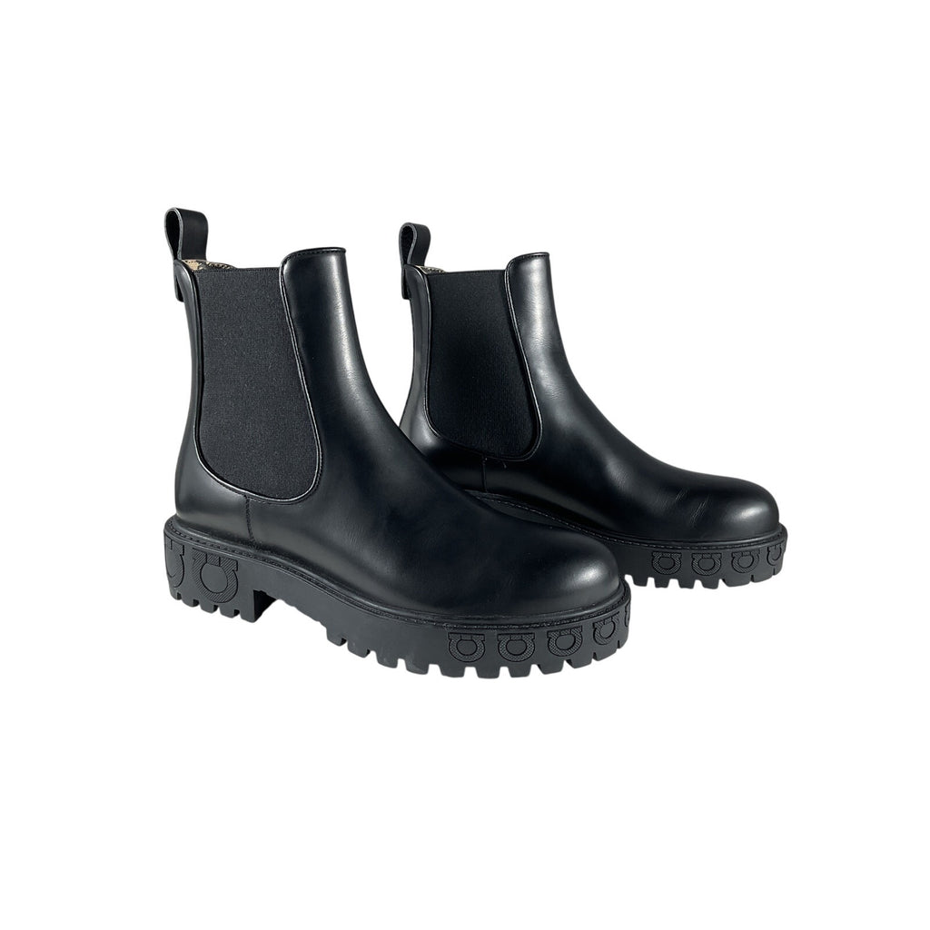 Ferragamo 'Varsi' Black Leather Chelsea Lug Bootie Size 6.5