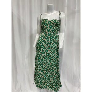 For Love & Lemons 'Lincoln' Green Sateen Midi Dress Size L