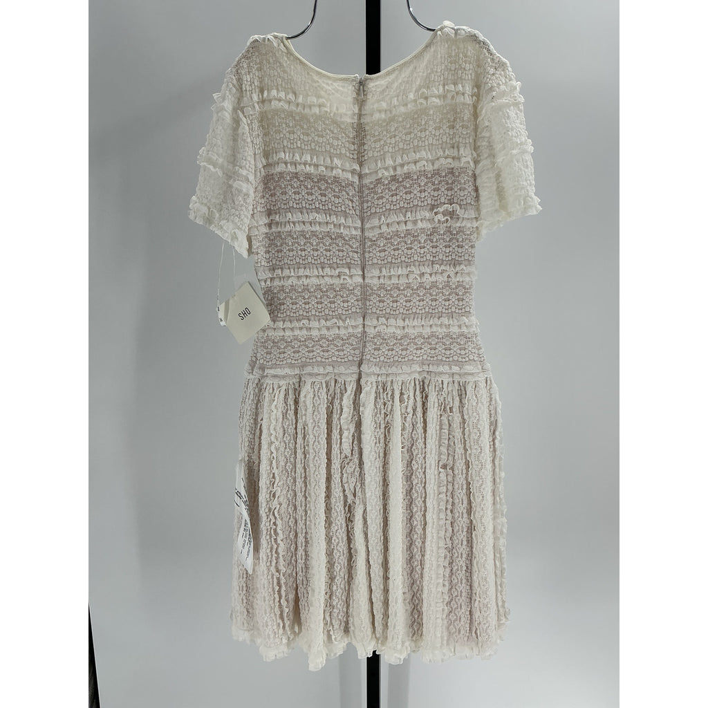 Sho Short-Sleeve White Nylon Gauze Lace Dress Size XS
