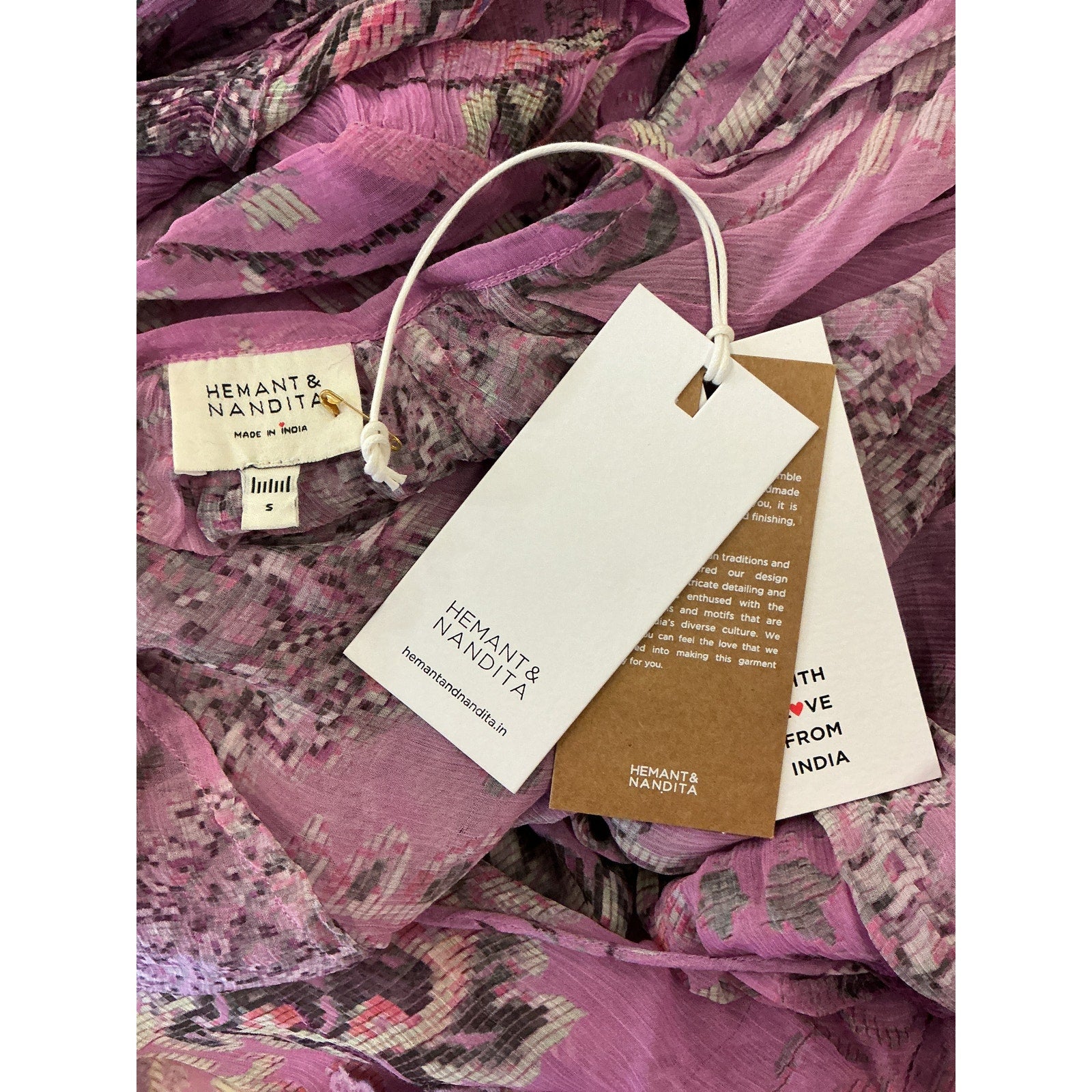 Hemant And Nandita 'Mavi' Purple Belted Kaftan Dress Size S - NWT