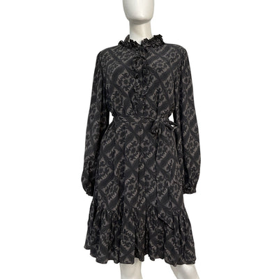 Kobi Halperin Ruffled Black Landry Nouveau Print Dress Size XL