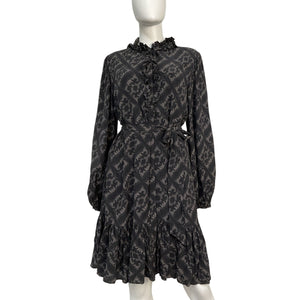 Kobi Halperin Ruffled Black Landry Nouveau Print Dress Size XL