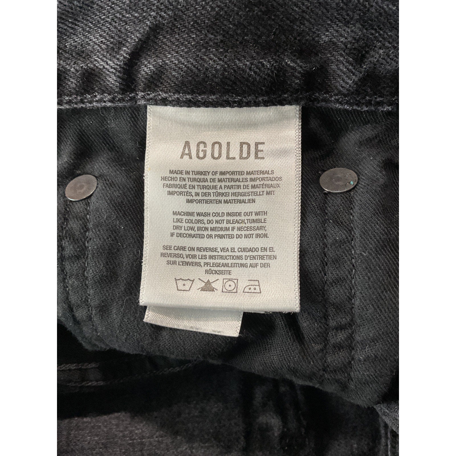 Agolde 'Lana' Black Cotton Mid Rise Straight Denim Jean Size 30