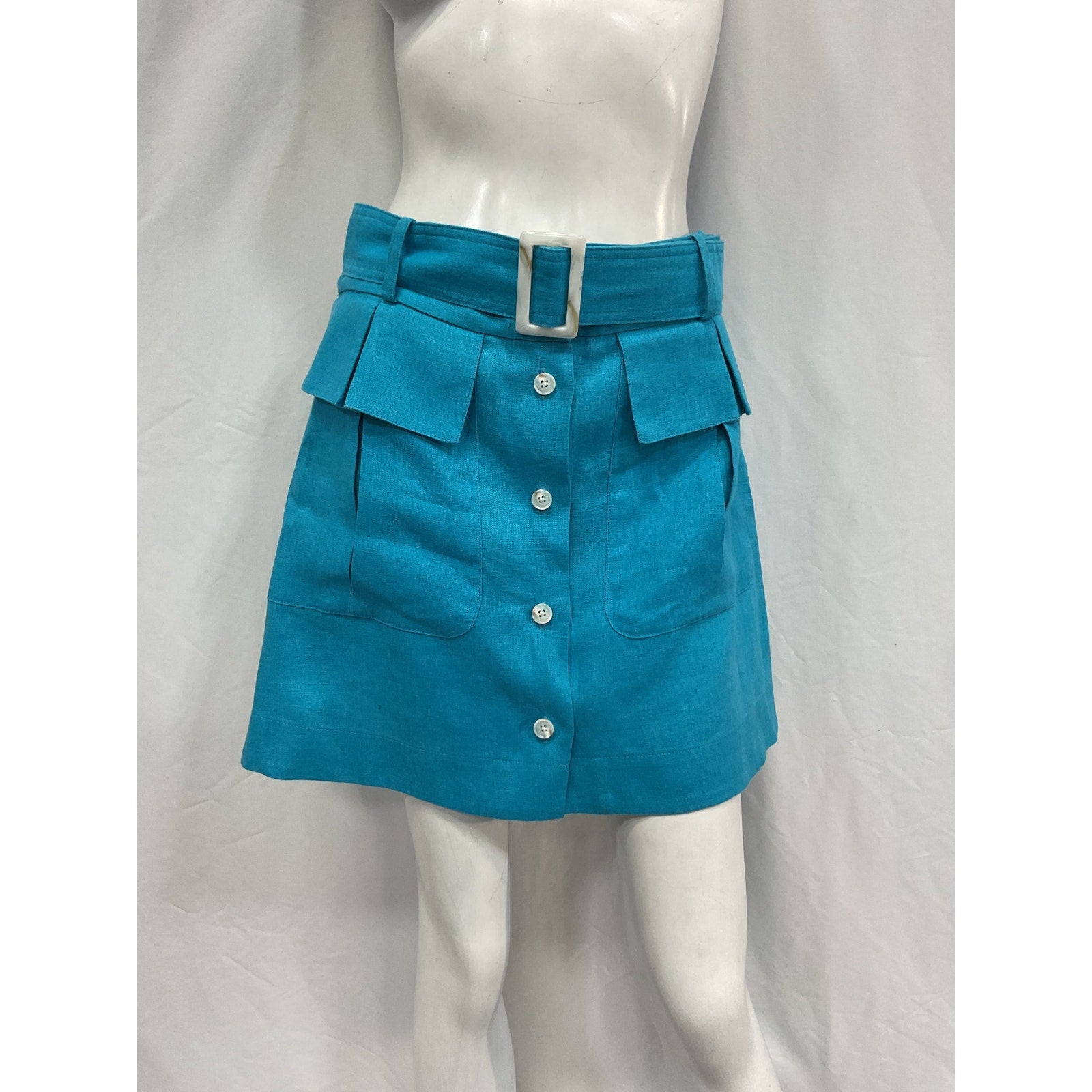 Matthew Bruch Cargo Blue Linen Mini Skirt Size 4